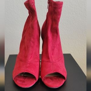 ANNE MICHELLE RED OPEN-TOE BOOTIES